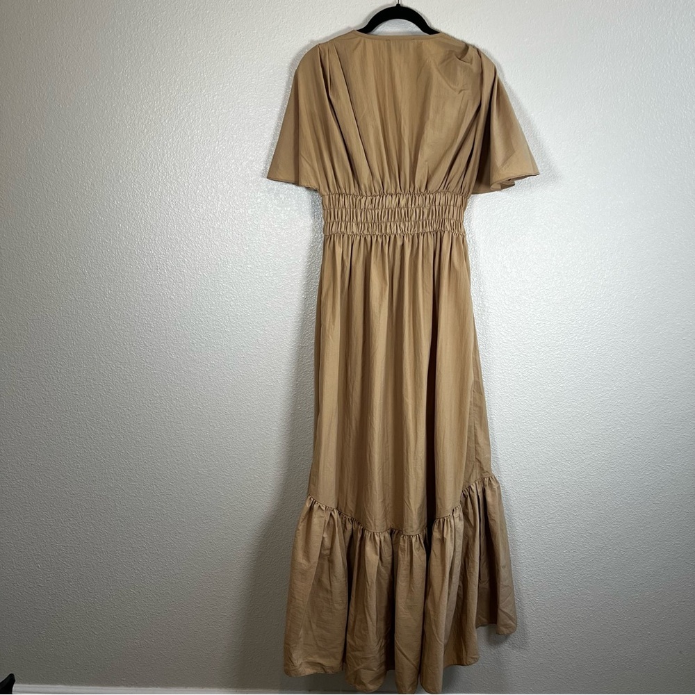 ASOS Edition Shirred-Waist Tiered Midi Dress Camel Women’s 2 - Picture 9 of 11